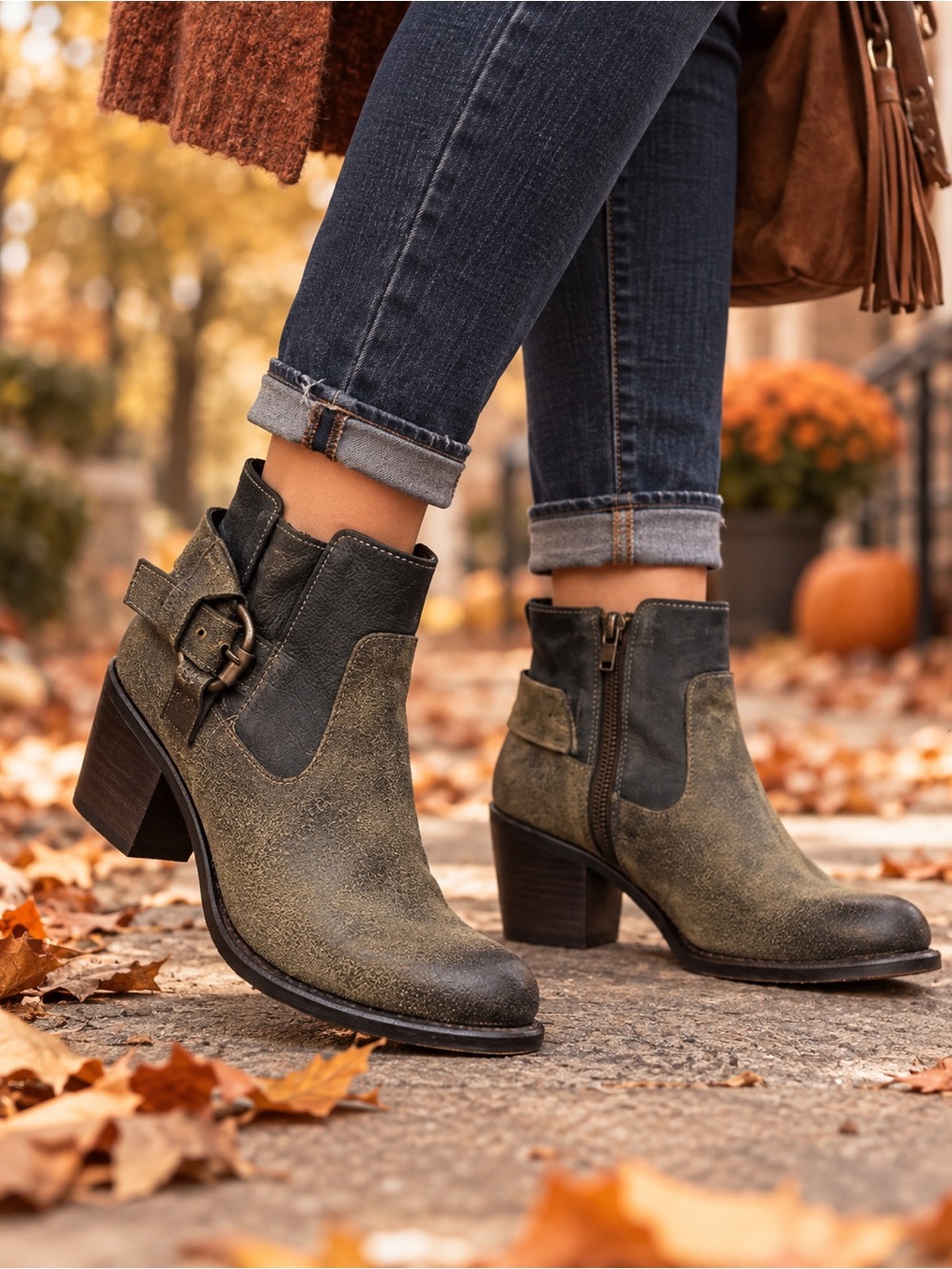 J.B. Dillon Women 8.5 B Distressed Leather Harness Ankle Boots Western Moto NWT